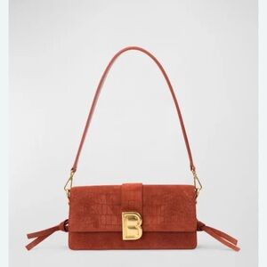 NWT Brandon Blackwood Nia Croc-embossed Suede Shoulder Bag in Burnt Orange